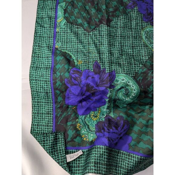 Christian Dior Autumn Green Hues Violet Floral & Paisley 100% Silk Square Scarf - Picture 5 of 8